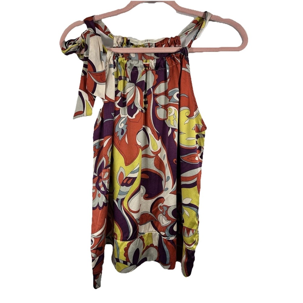 Gibson Women's Tie- Shoulder Silk Blouse Size S Colorful Boho‎ Retro Psychedelic
